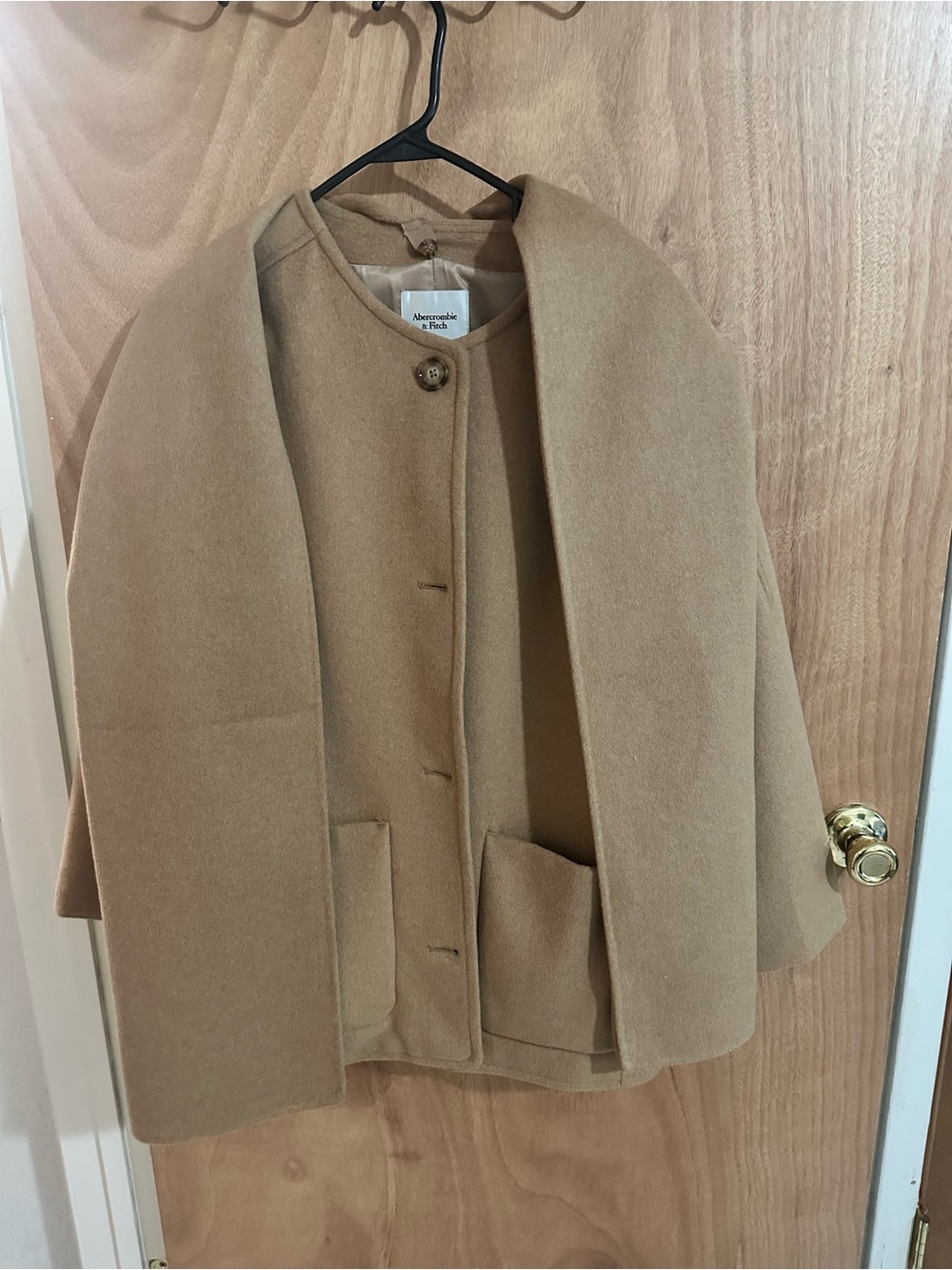 Abercrombie & Fitch Tan Camel Wool-Blend Cape Coat
